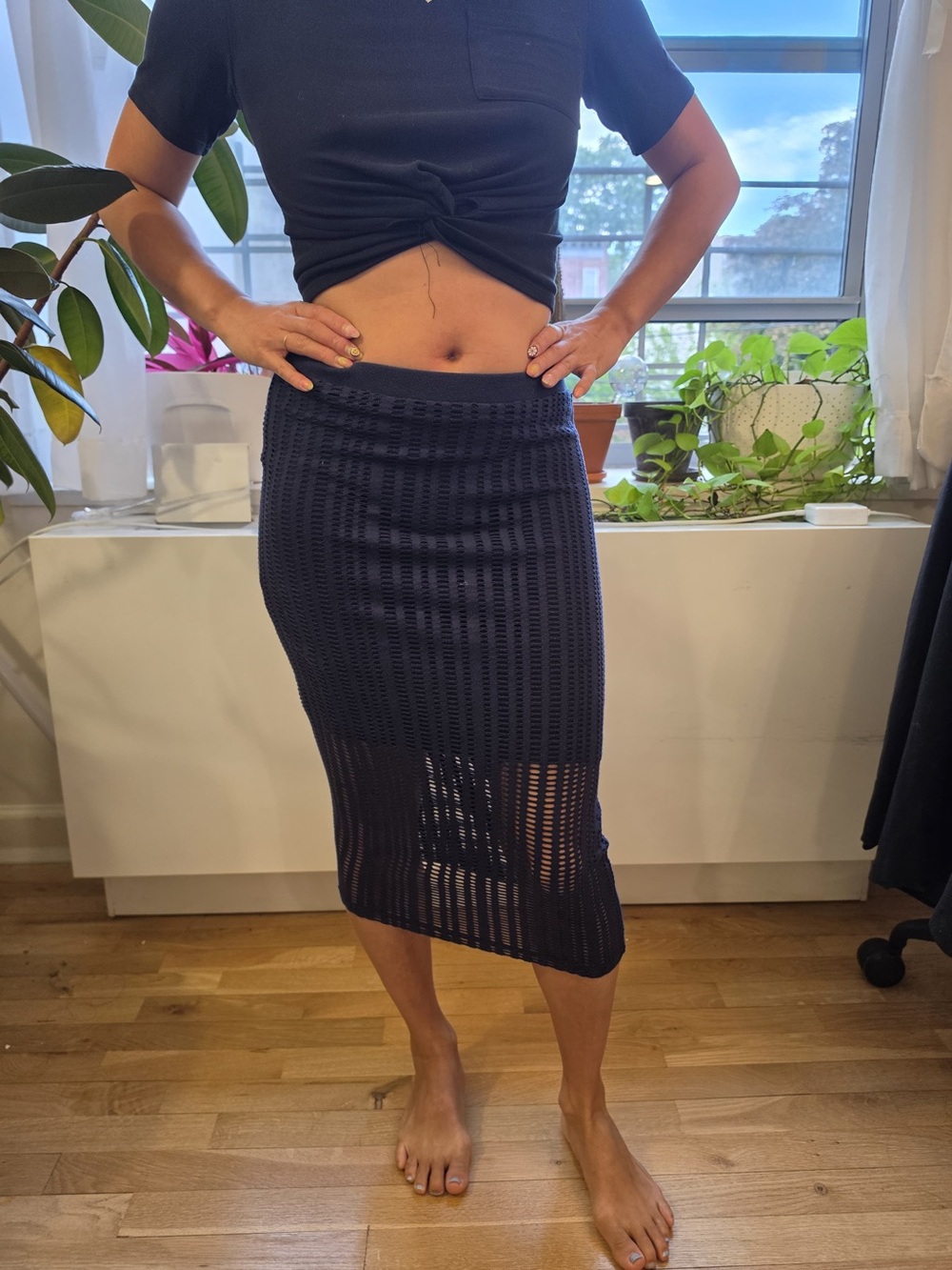 Alexander Wang Navy Open-Knit Midi Skirt